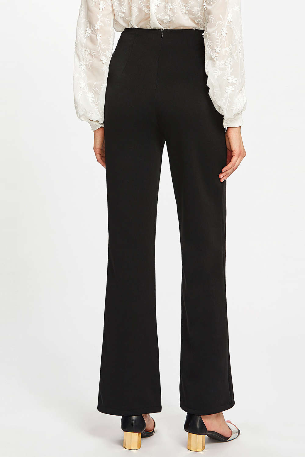 Iyasson Solid High Waist Zipper Flare Pants