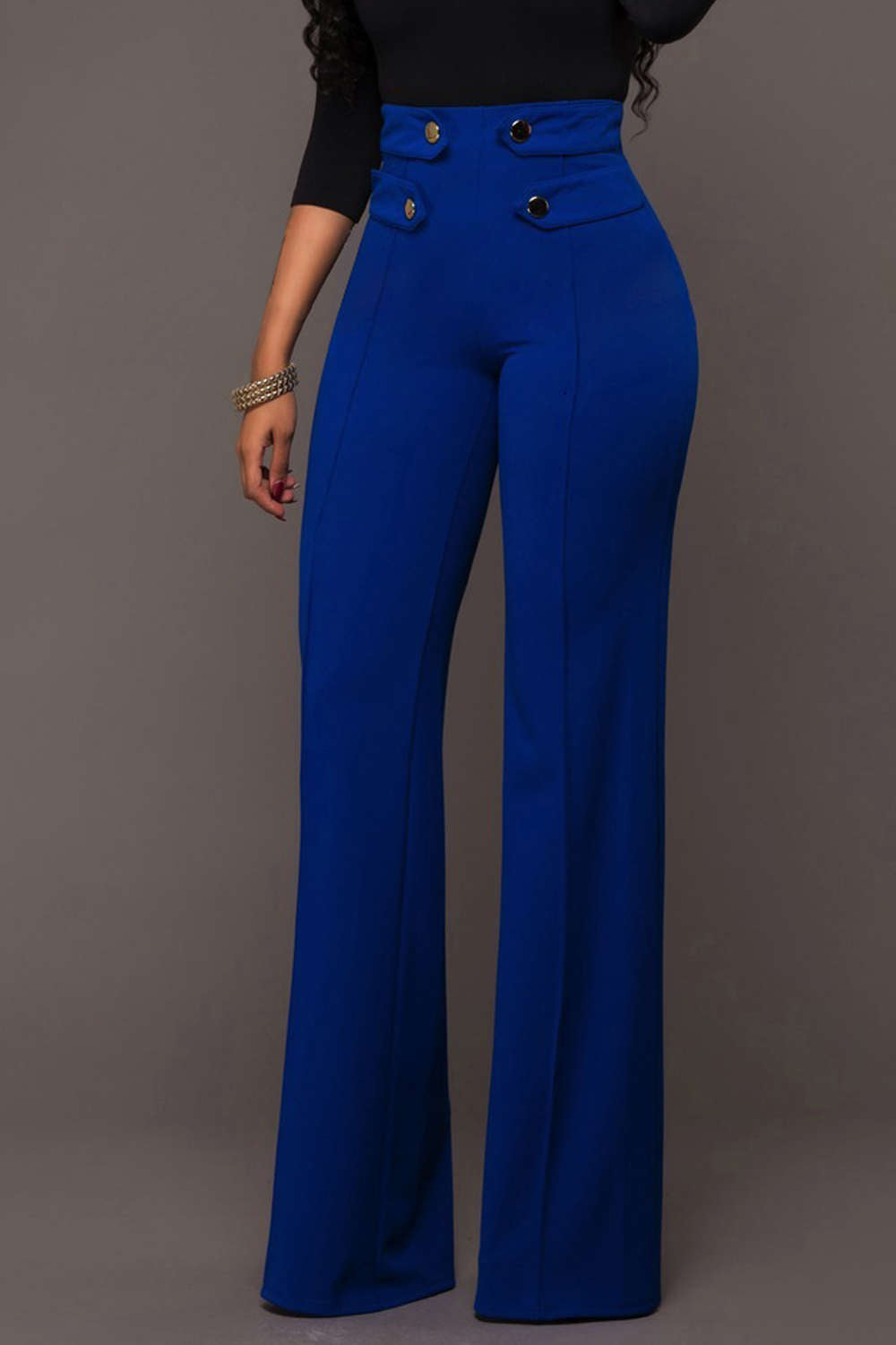 Iyasson Solid High Waist Zipper Flare Pants
