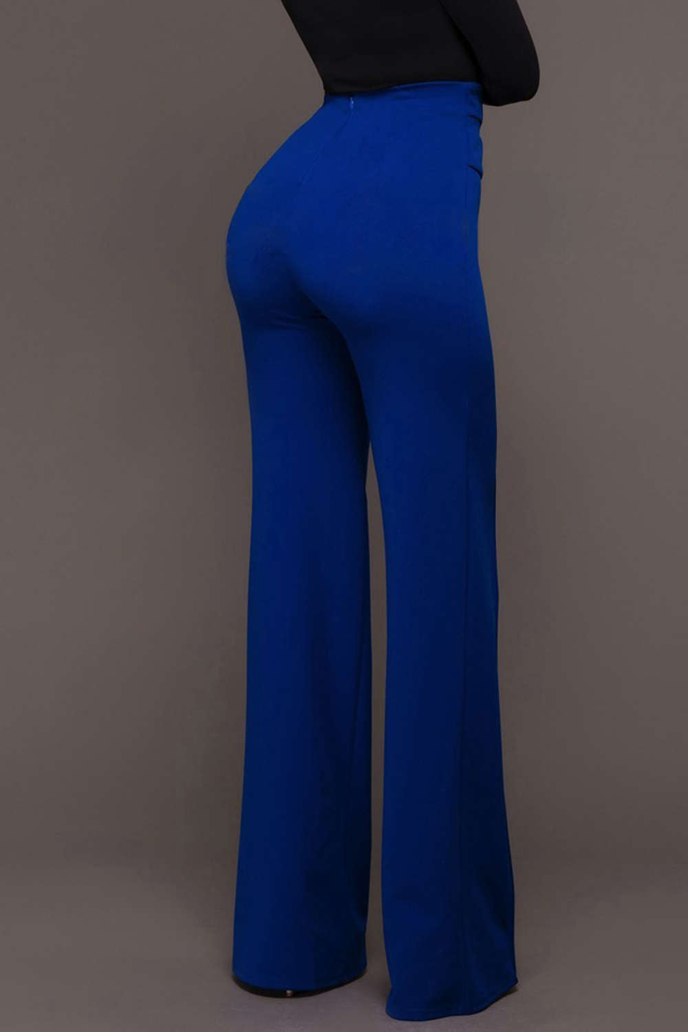 Iyasson Solid High Waist Zipper Flare Pants