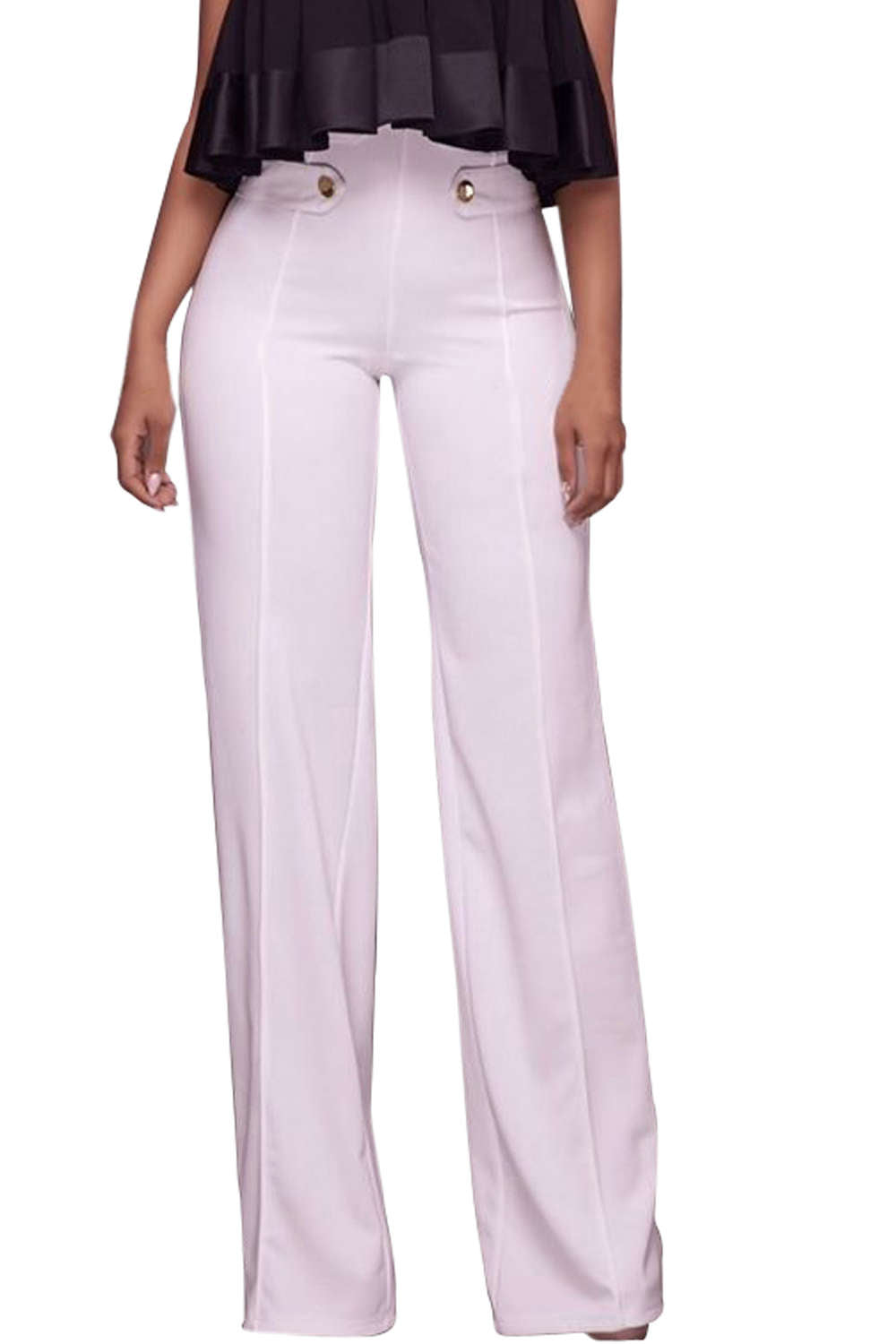Iyasson Solid High Waist Zipper Flare Pants