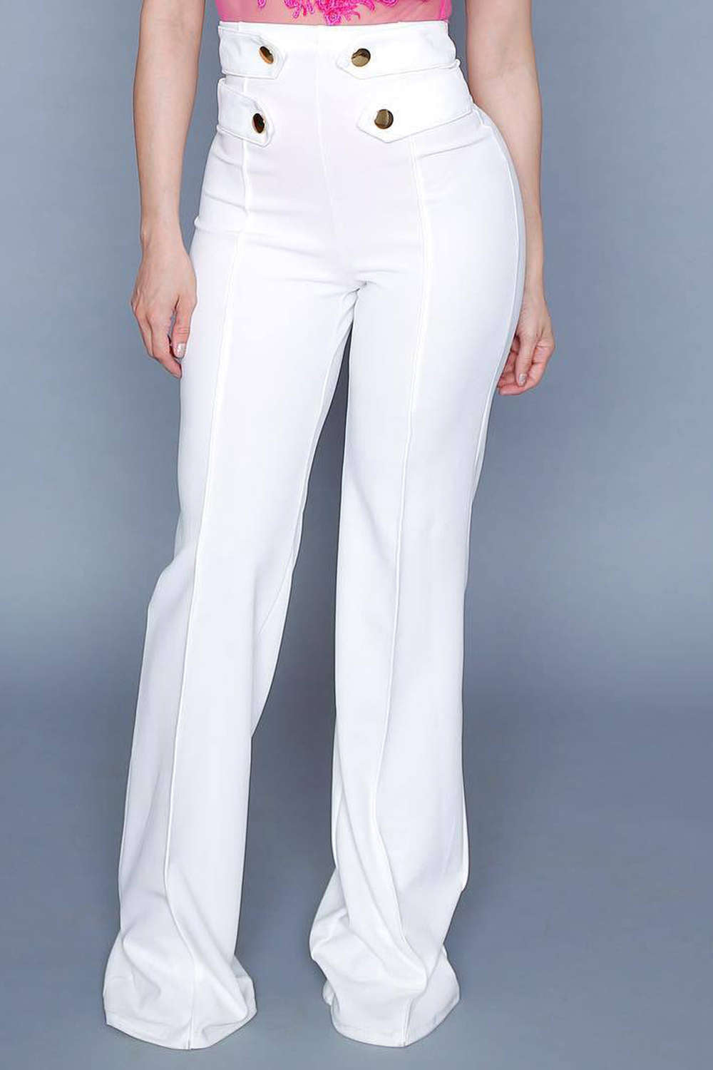 Iyasson Solid High Waist Zipper Flare Pants