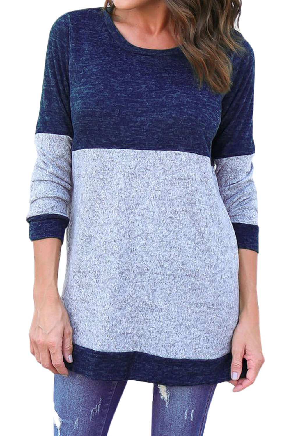 Iyasson Women's Long Sleeve T-Shirt Color Block Sweater