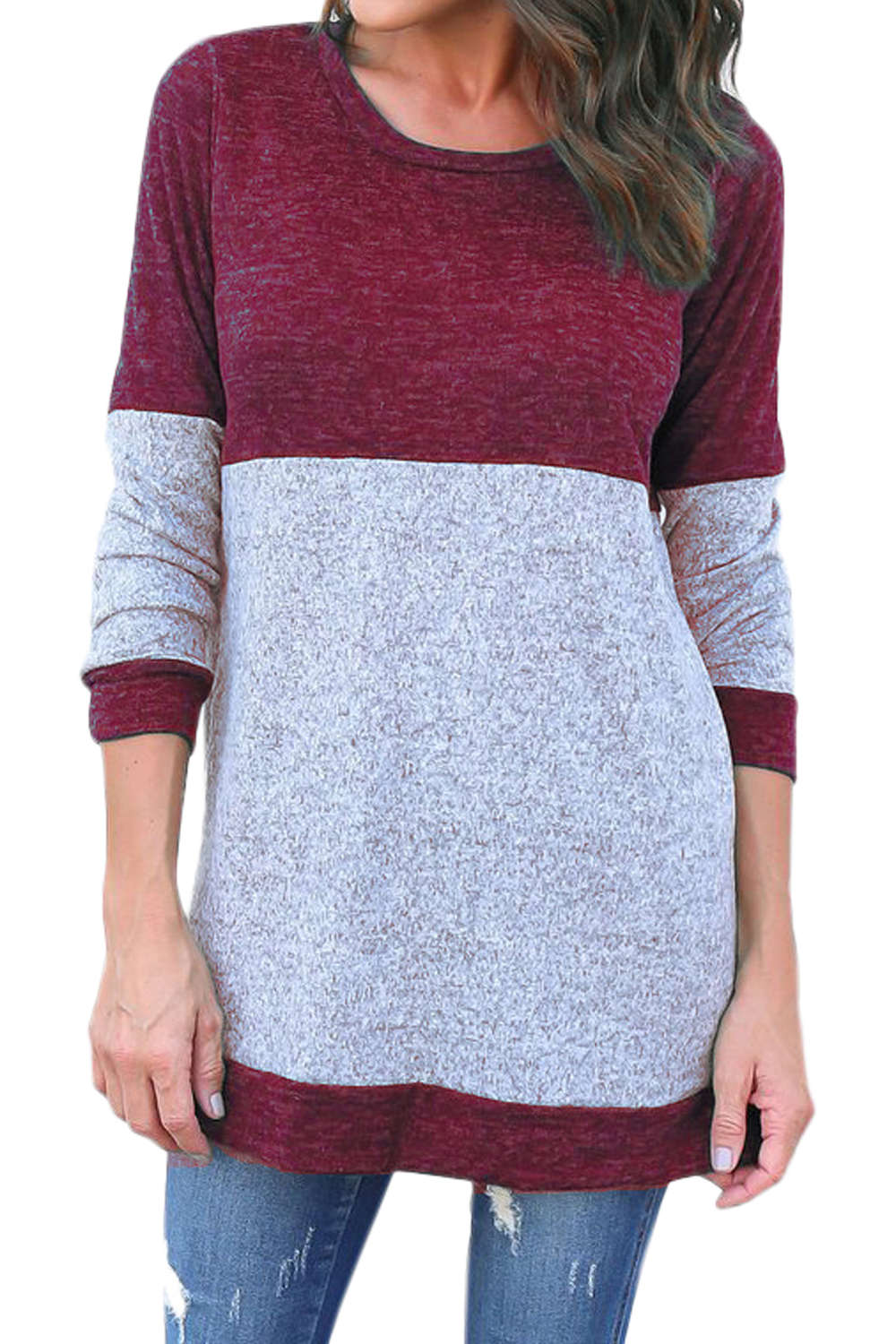 Iyasson Women's Long Sleeve T-Shirt Color Block Sweater