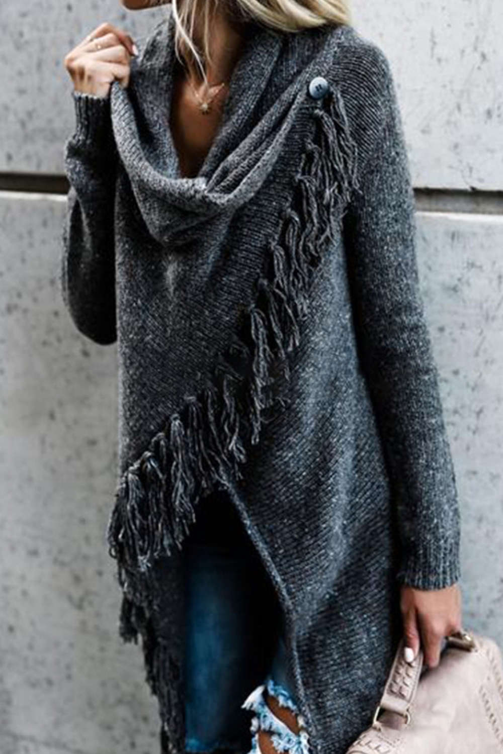 Iyasson Tassel Wrap Front Cardigan