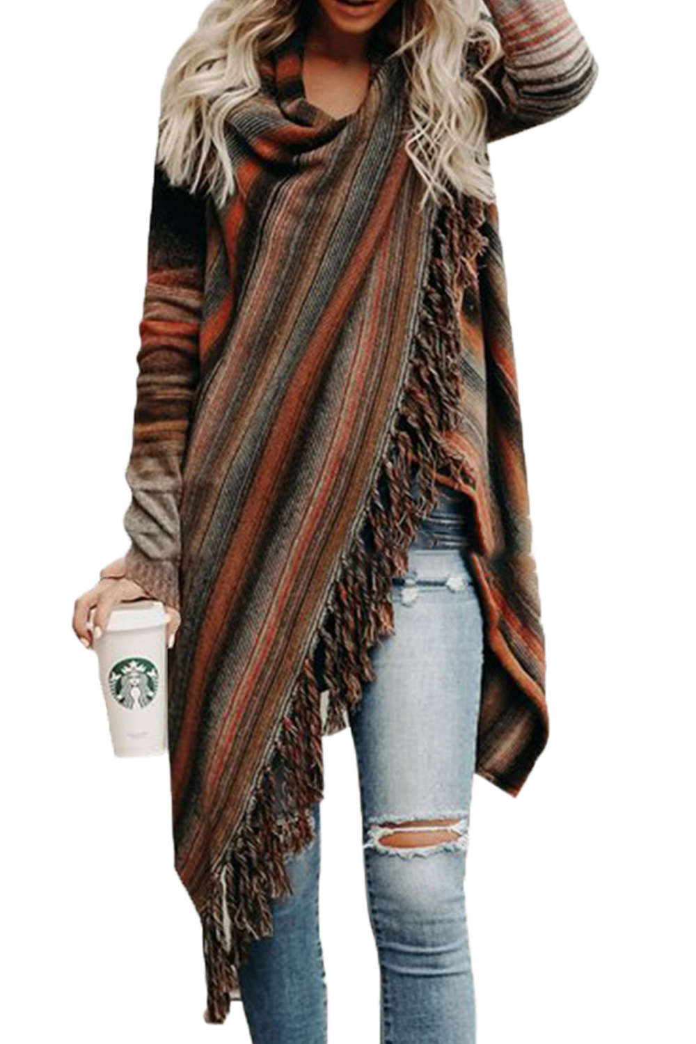 Iyasson Tassel Wrap Front Cardigan