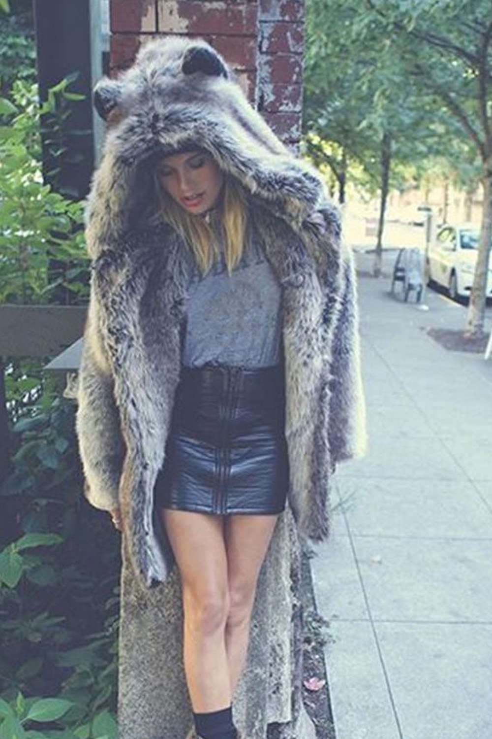 Iyasson Faux Fur Cute Ear Hooded Coat