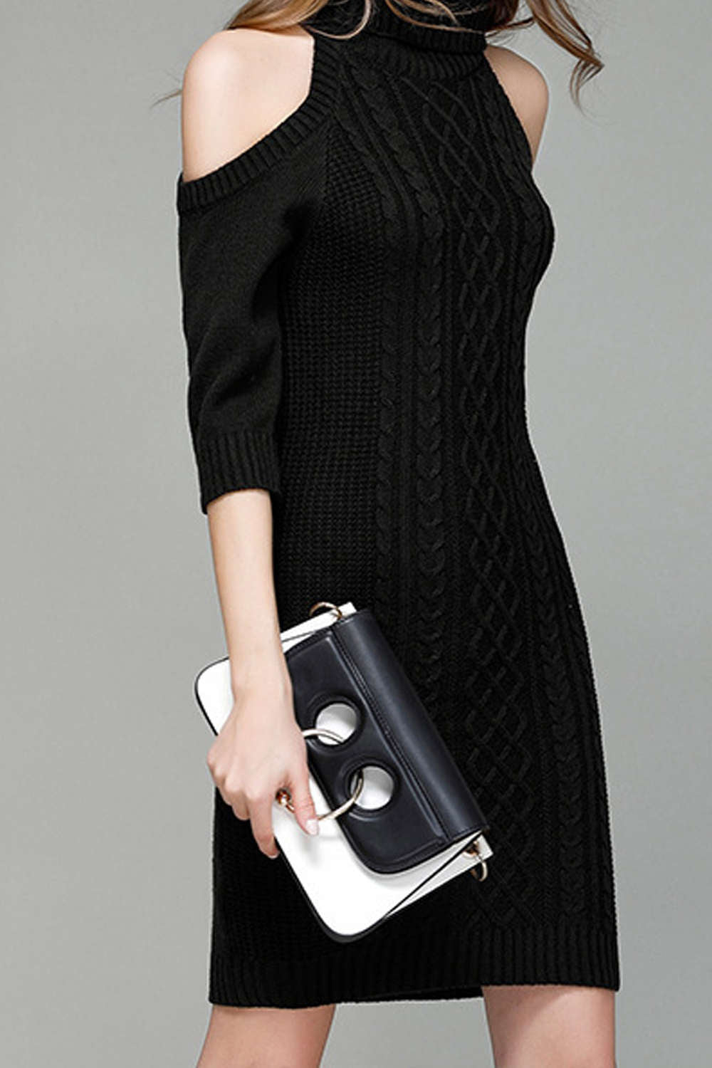 Iyasson Cold Shoulder Roll Neck Knit Dress