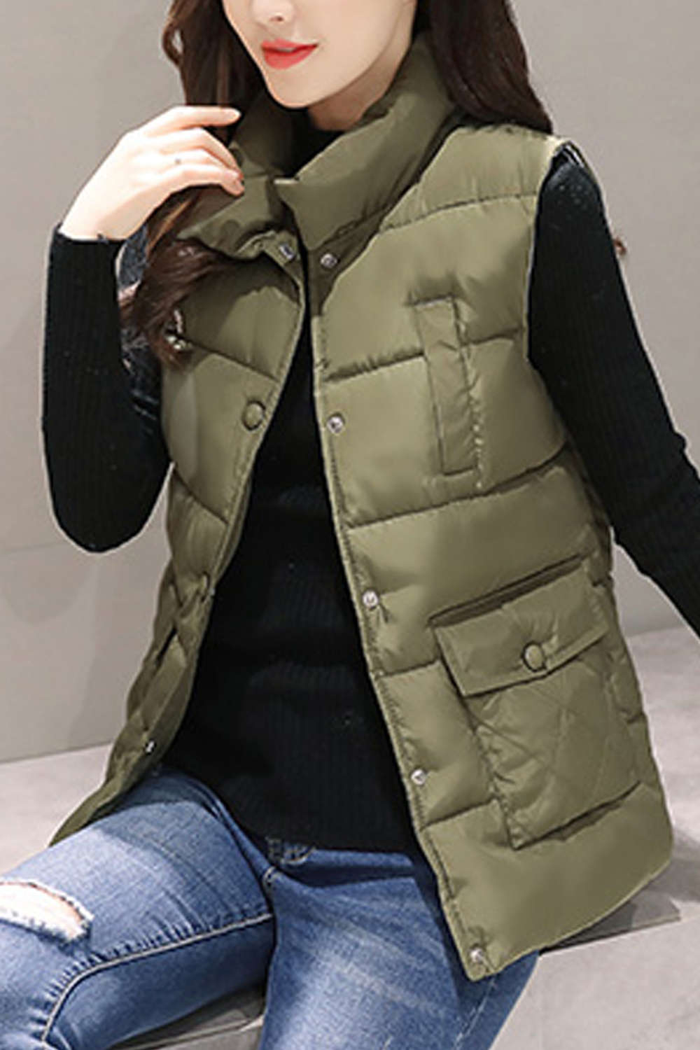 Iyasson Sleeveless Stand Collar Down Vest