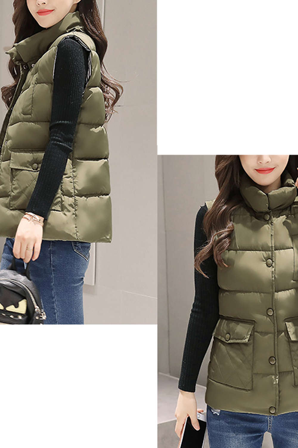 Iyasson Sleeveless Stand Collar Down Vest