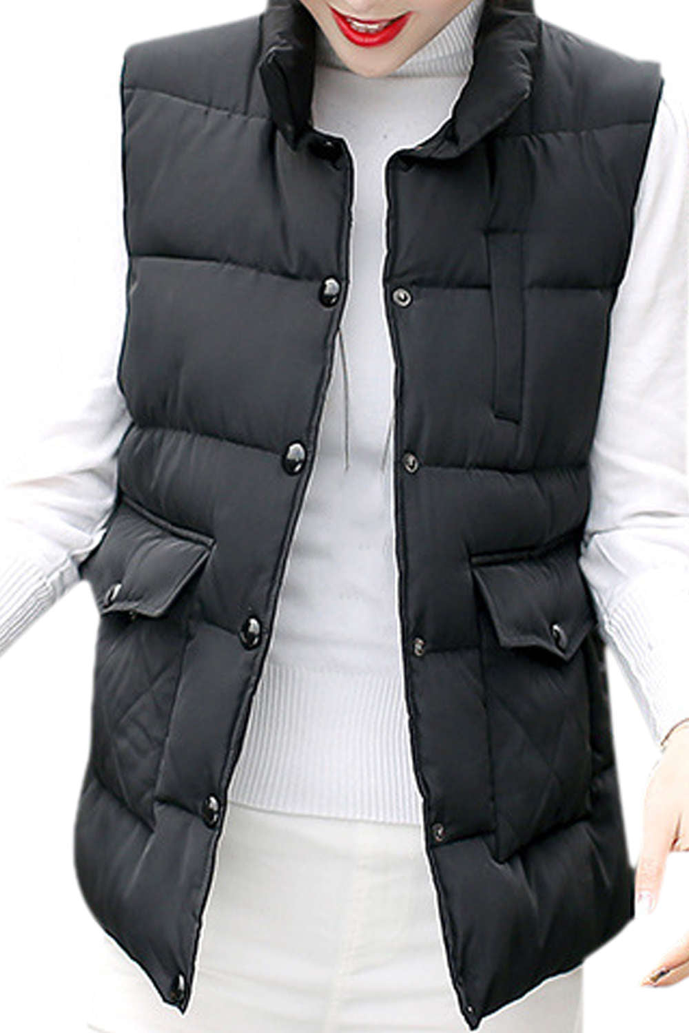 Iyasson Sleeveless Stand Collar Down Vest