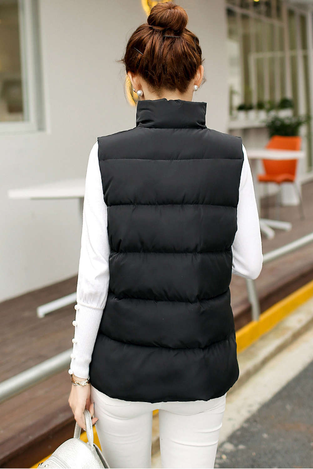 Iyasson Sleeveless Stand Collar Down Vest