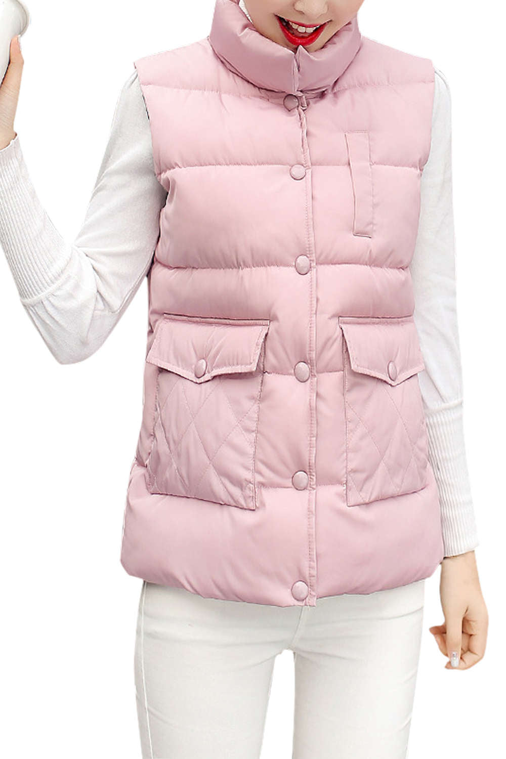 Iyasson Sleeveless Stand Collar Down Vest