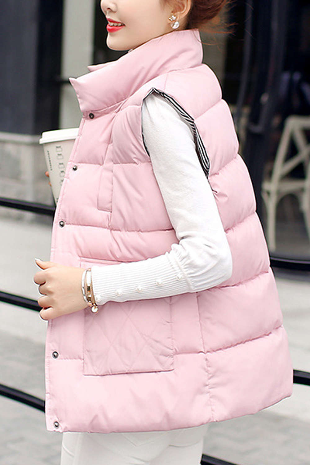 Iyasson Sleeveless Stand Collar Down Vest