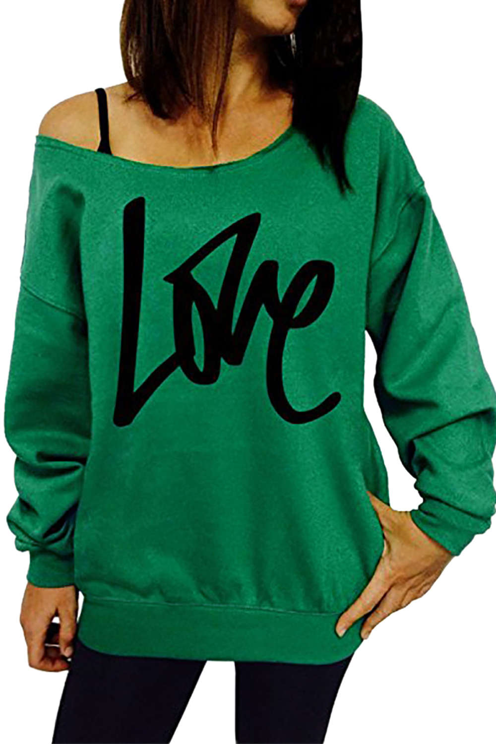 Iyasson Letter Print One Shoulder Pullover Sweatshirt