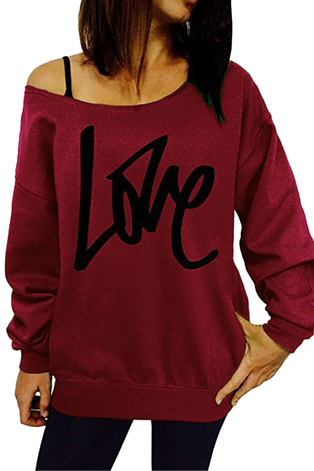 Iyasson Letter Print One Shoulder Pullover Sweatshirt