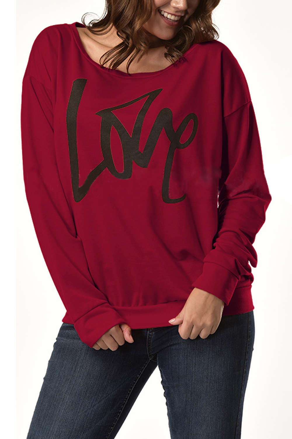 Iyasson Letter Print One Shoulder Pullover Sweatshirt