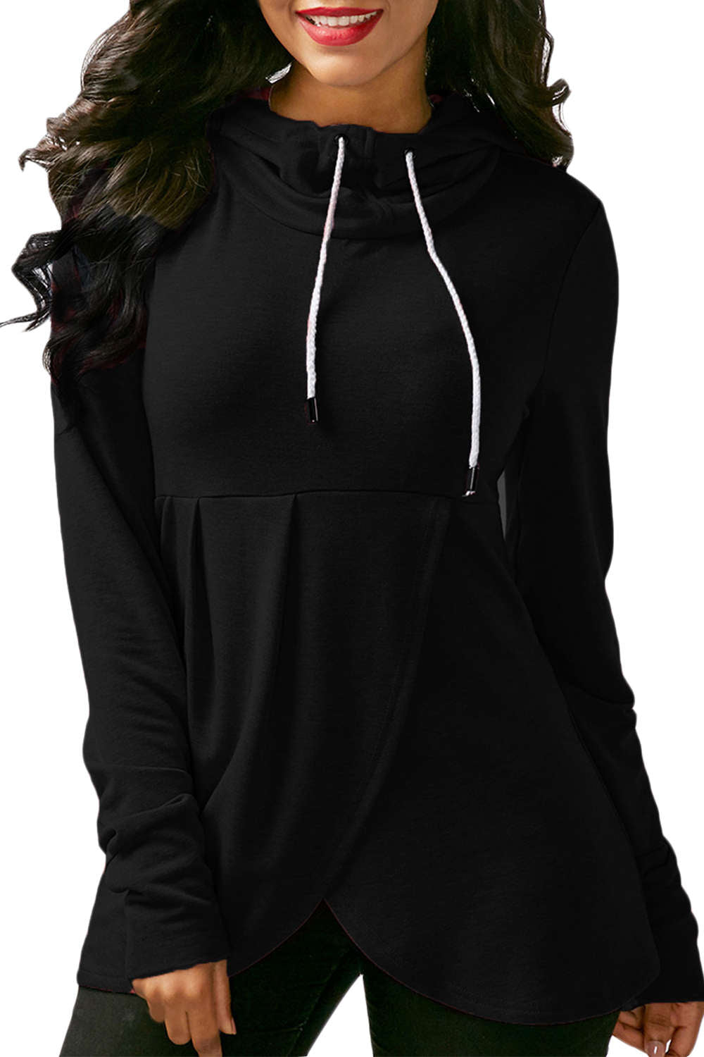 Iyasson Asymmetric Hem Drawstring Hoodie