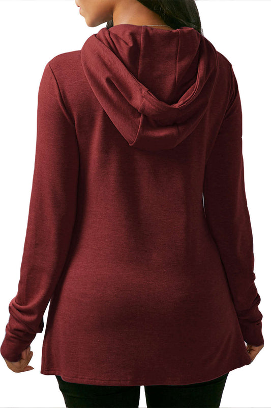 Iyasson Asymmetric Hem Drawstring Hoodie