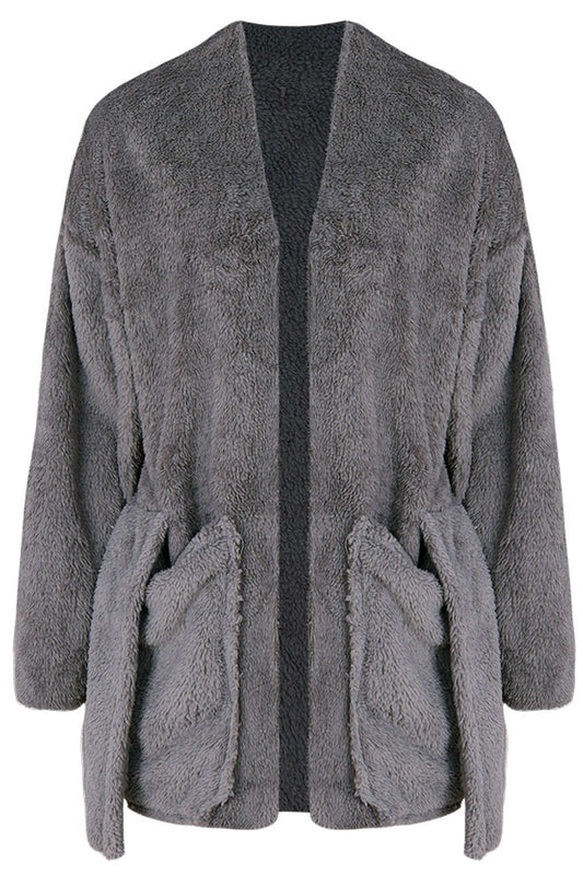 Iyasson Fuzzy Velvet Open Front Coat with Hood