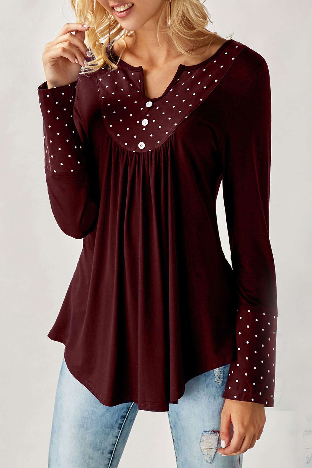 Iyasson V-Neck Long Sleeve Swing Blouse