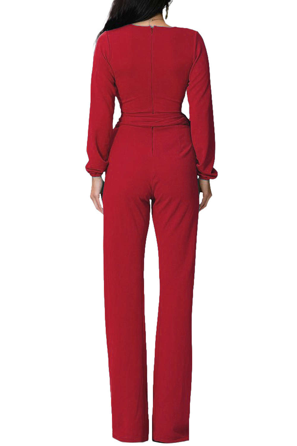 Iyasson Long Sleeve Wide Leg Belted Jumpsuit