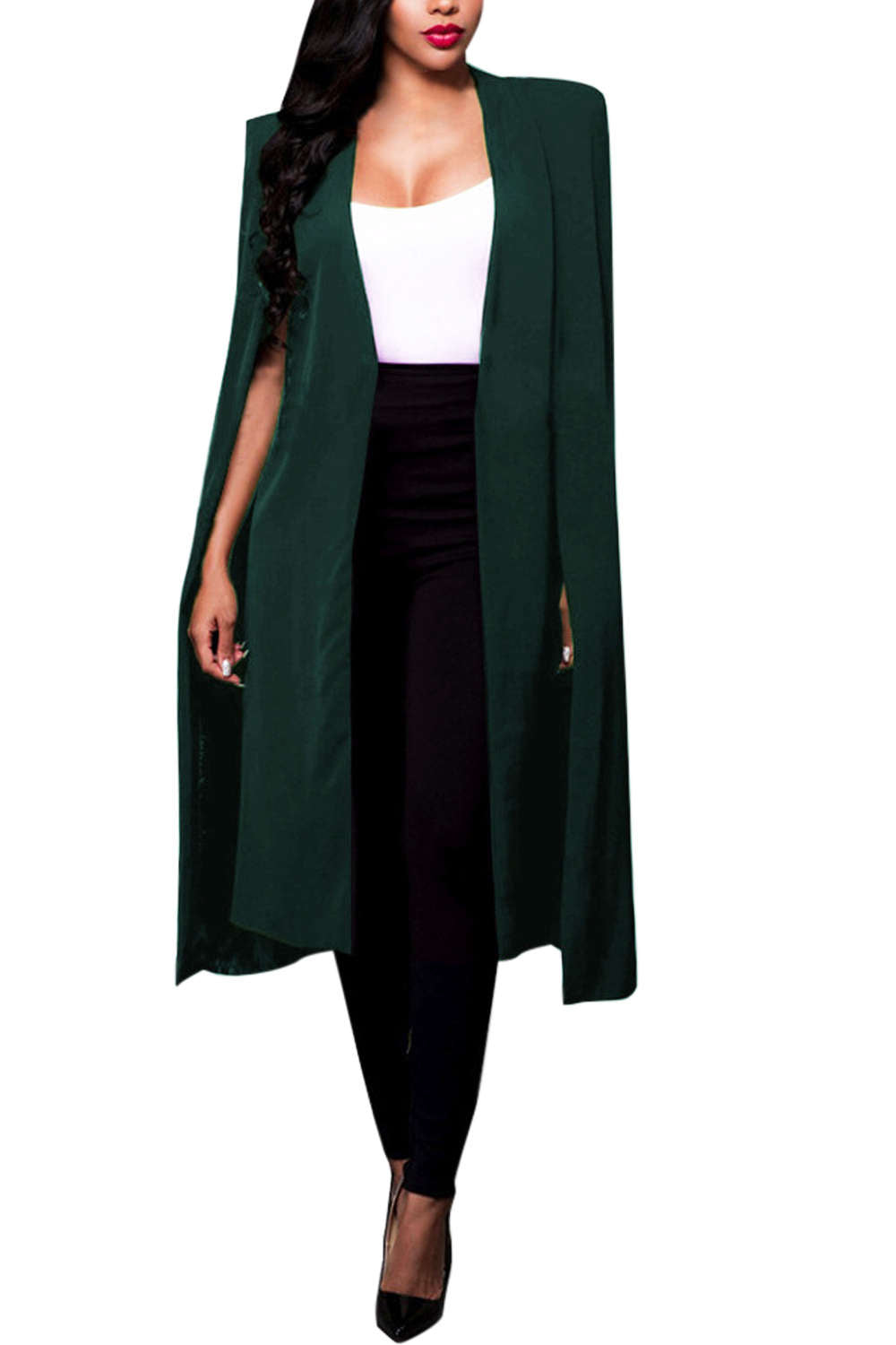 Iyasson Open Front Cape with Pocket Trench Coat
