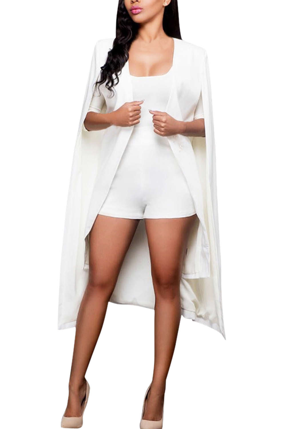 Iyasson Open Front Cape with Pocket Trench Coat