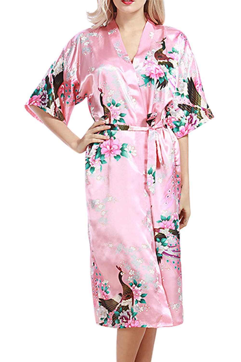 Iyasson Floral Printing Silk Kimono Robe