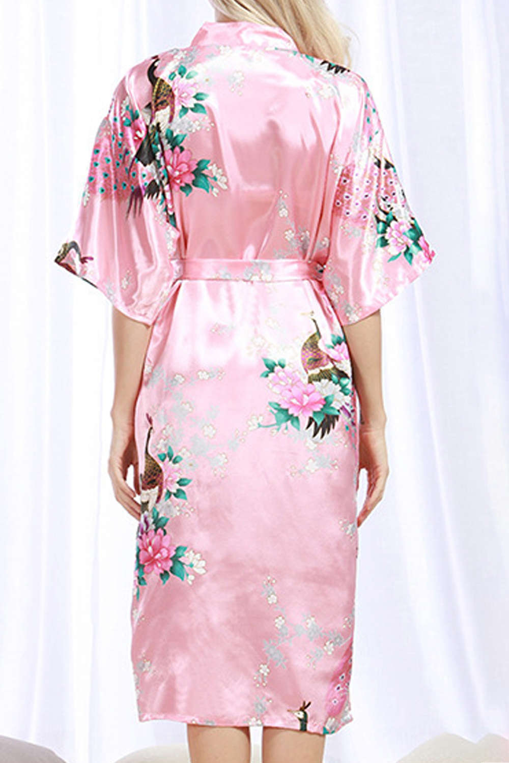 Iyasson Floral Printing Silk Kimono Robe