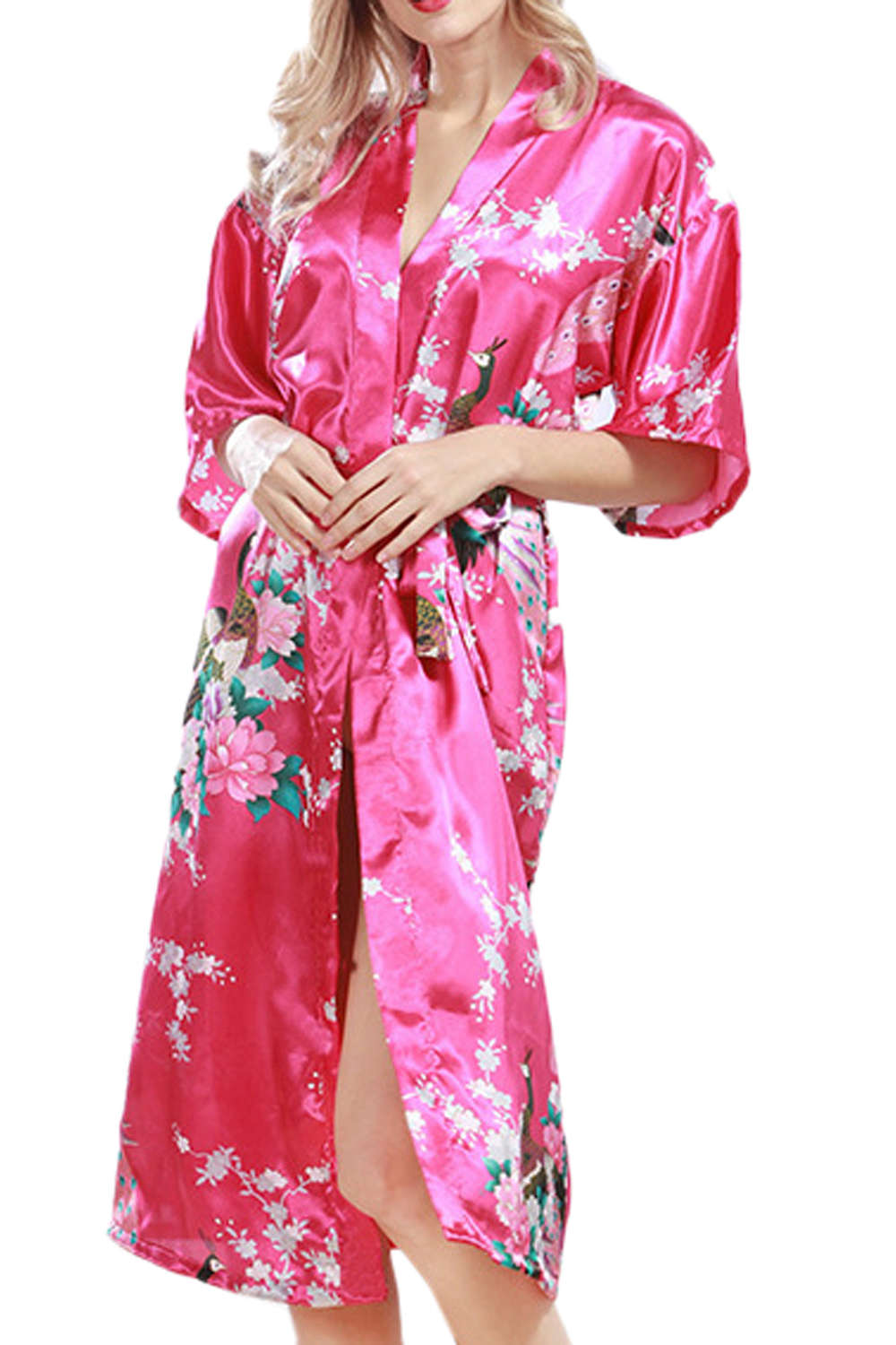 Iyasson Floral Printing Silk Kimono Robe