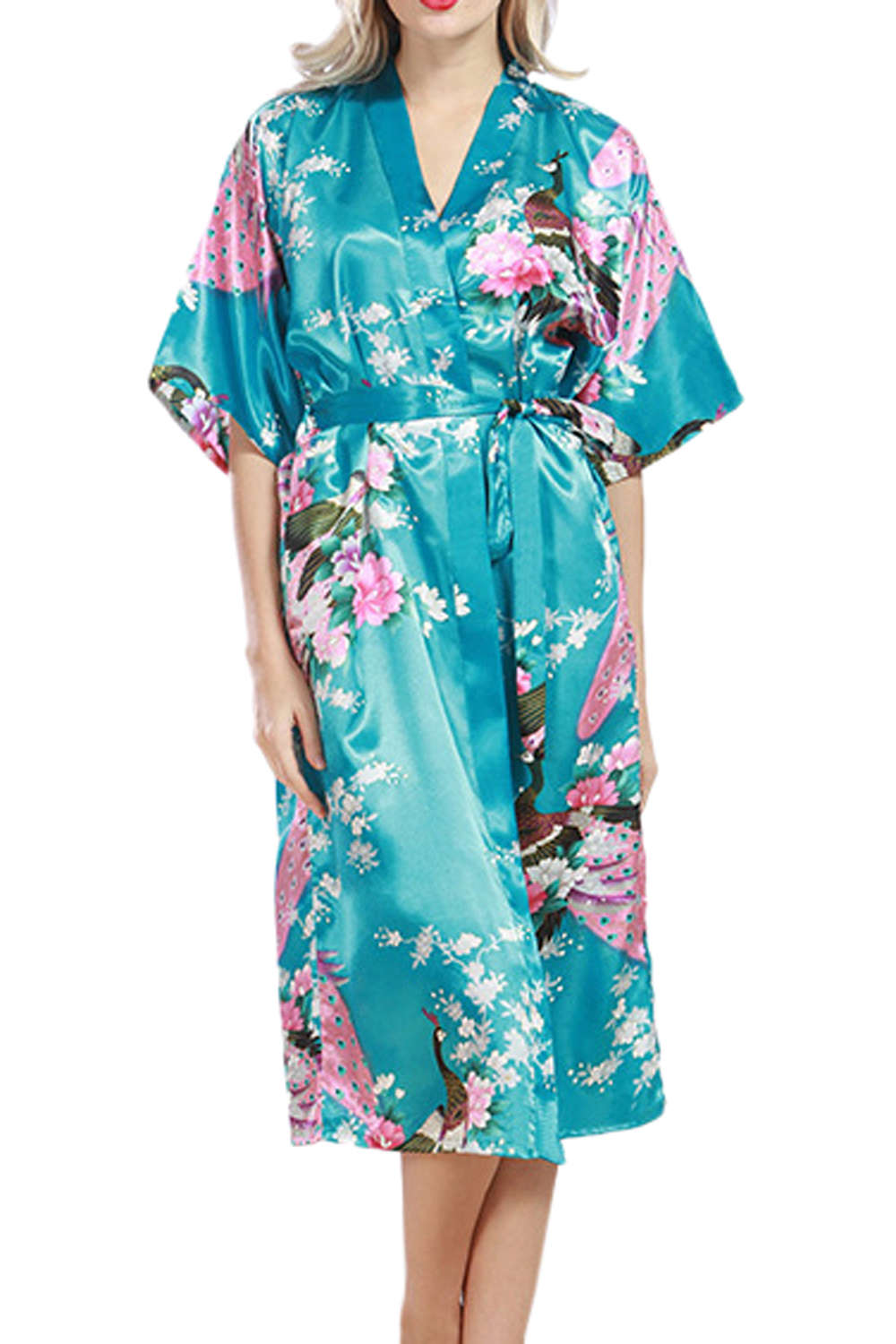 Iyasson Floral Printing Silk Kimono Robe