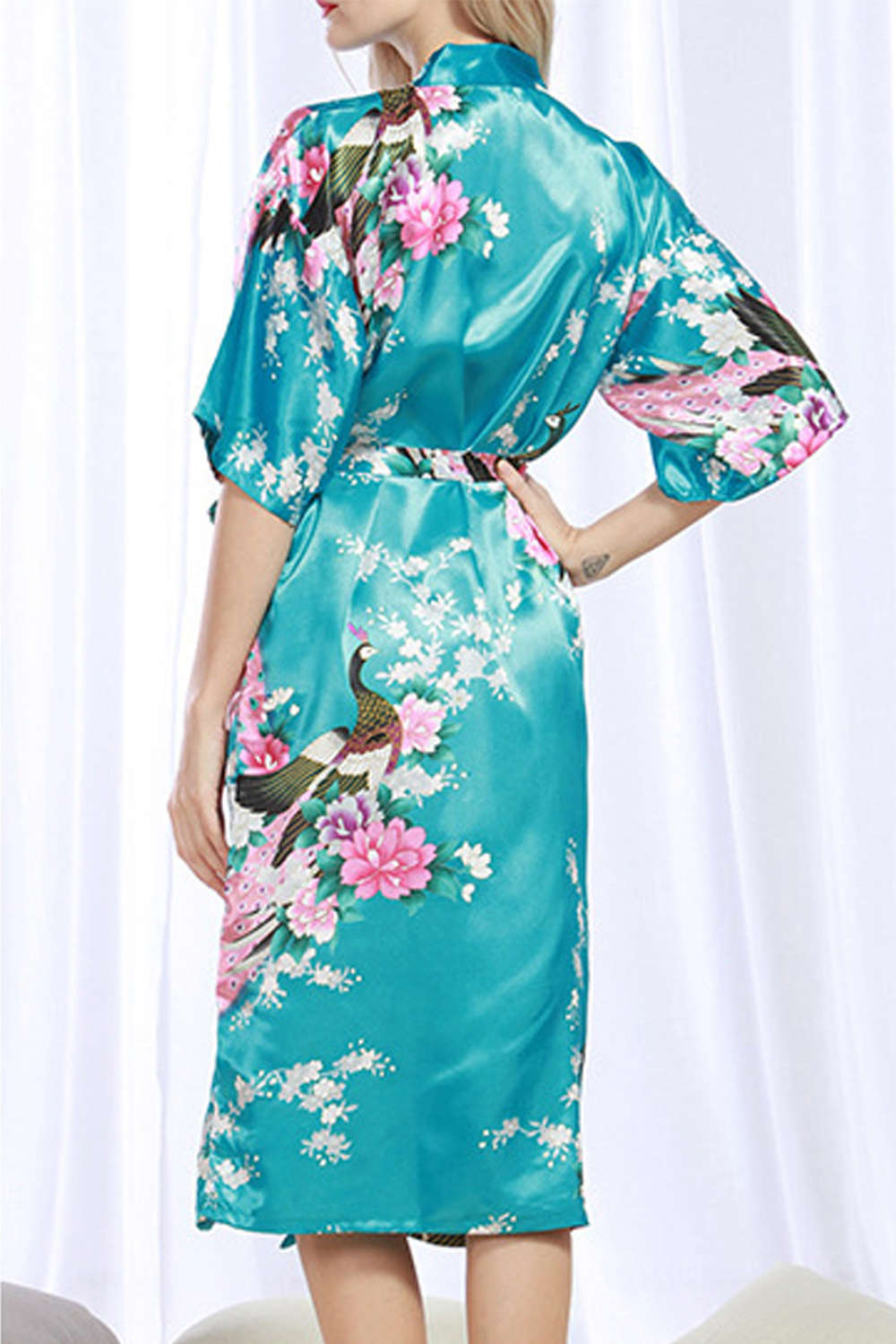 Iyasson Floral Printing Silk Kimono Robe