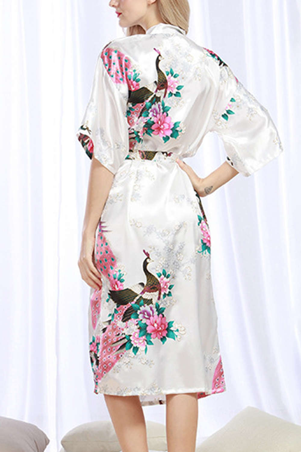 Iyasson Floral Printing Silk Kimono Robe
