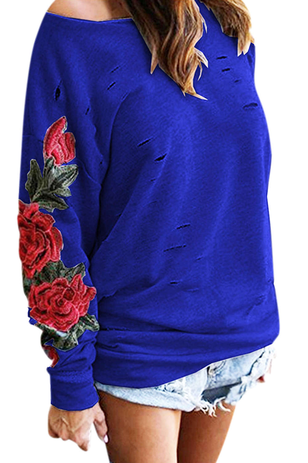 Iyasson Flora Embroidery One-shoulder Hoodie