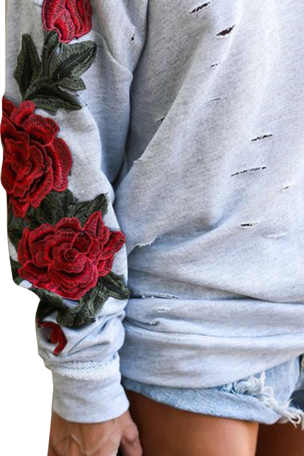 Iyasson Flora Embroidery One-shoulder Hoodie