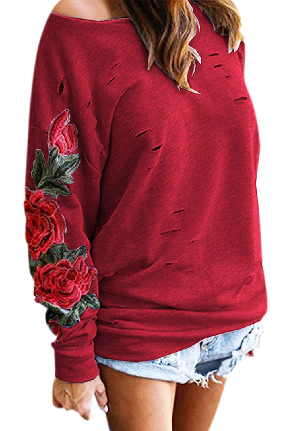 Iyasson Flora Embroidery One-shoulder Hoodie
