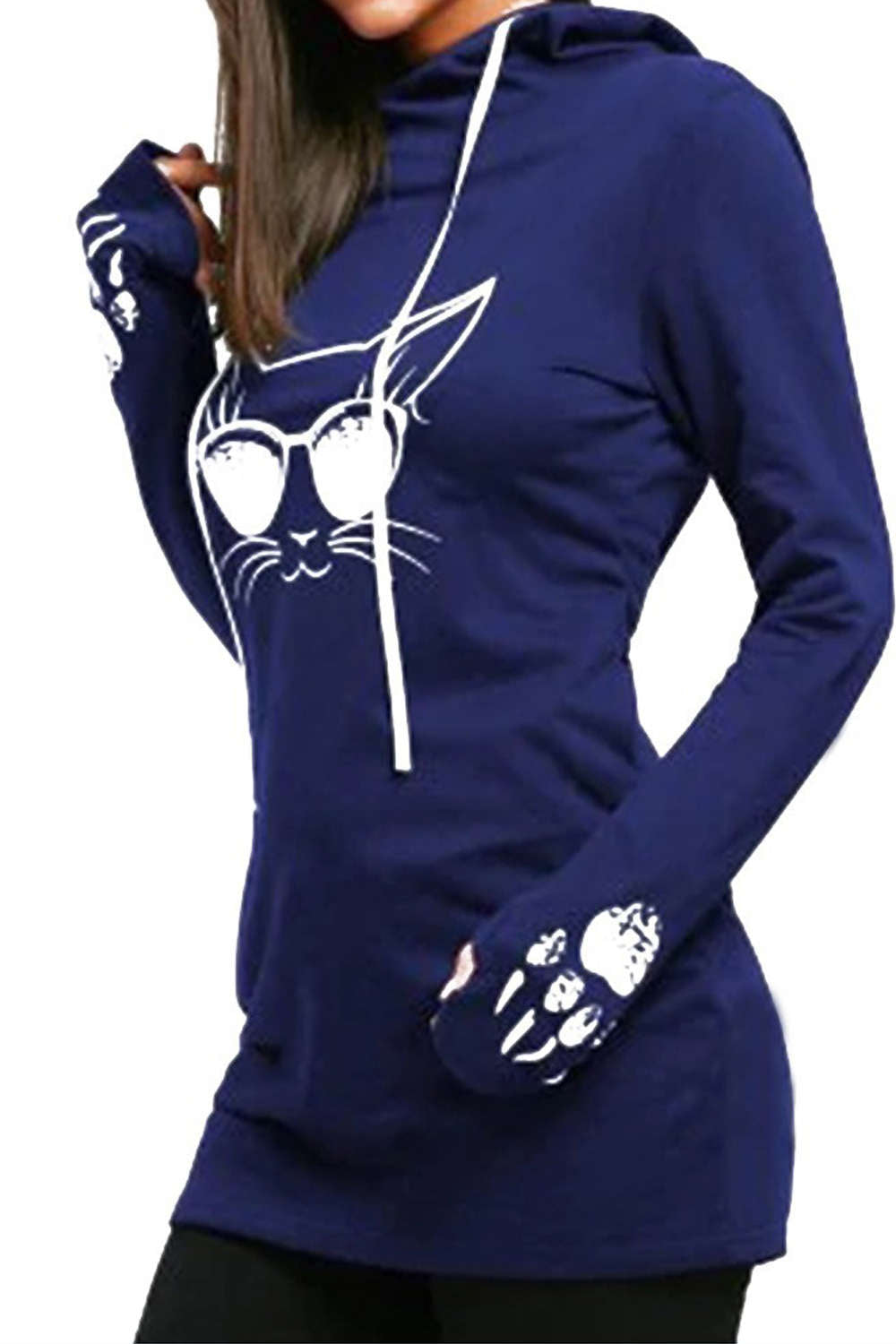 Iyasson Womens Cute Long Sleeve Hooded Sweatshirt Cat Face Paw Printing Pullover Hoodie
