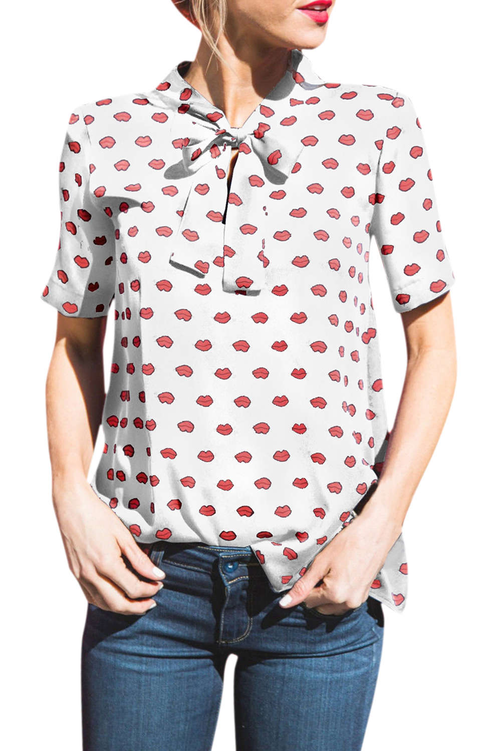 Iyasson Red Lips Print Blouse