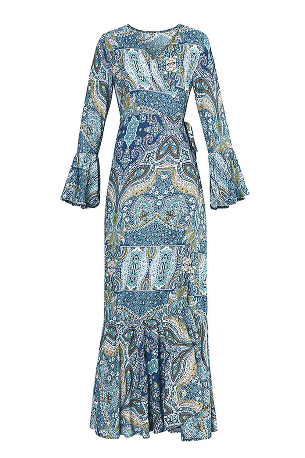 Iyasson Bohemia Print Ruffle-Hem Maxi Dress