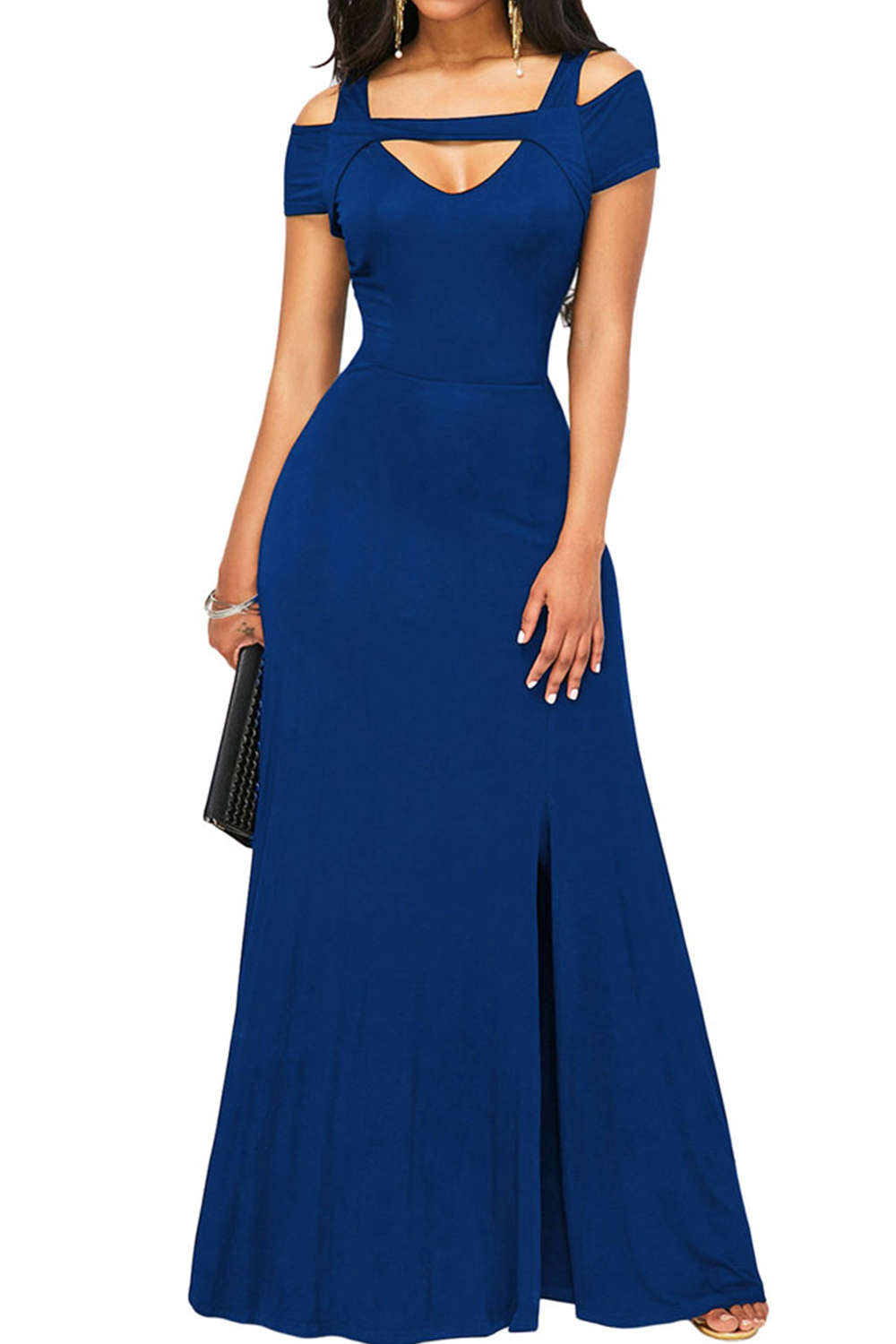 Iyasson Solid Front-Slit Maxi Dress