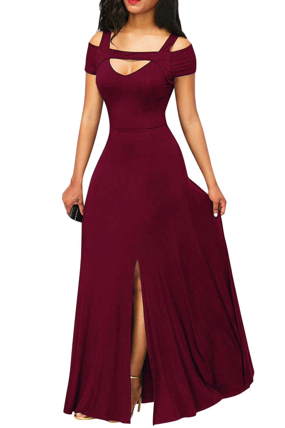 Iyasson Solid Front-Slit Maxi Dress