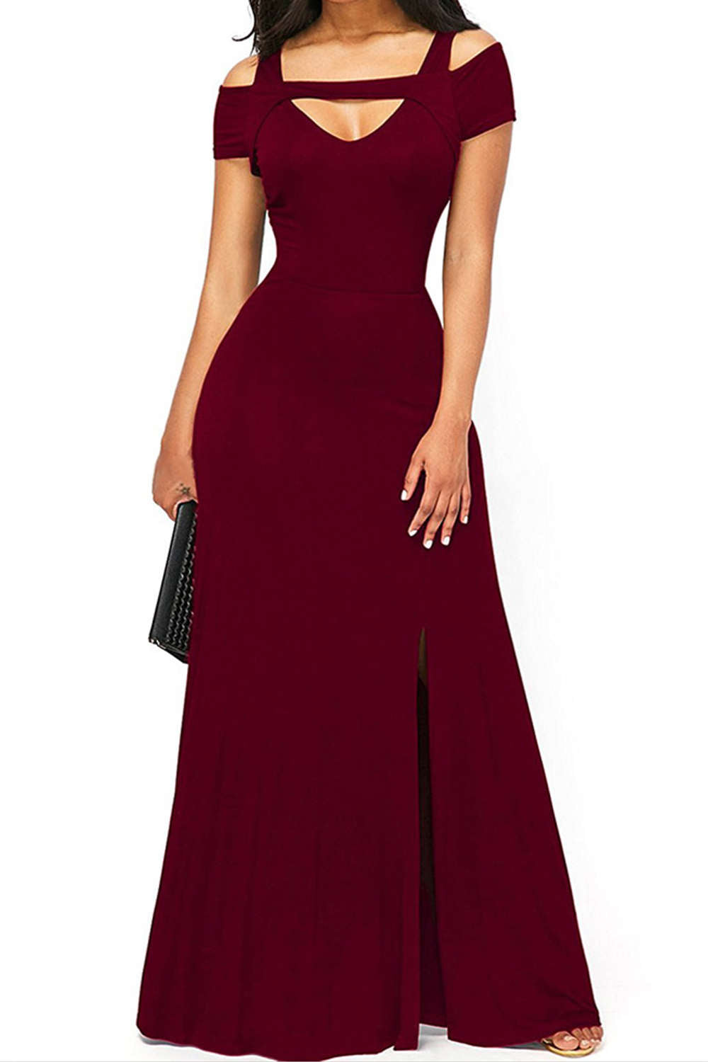 Iyasson Solid Front-Slit Maxi Dress