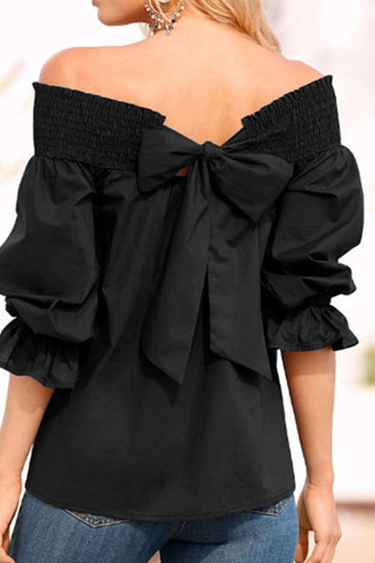 Iyasson Off Shoulder Bow Knot Blouses