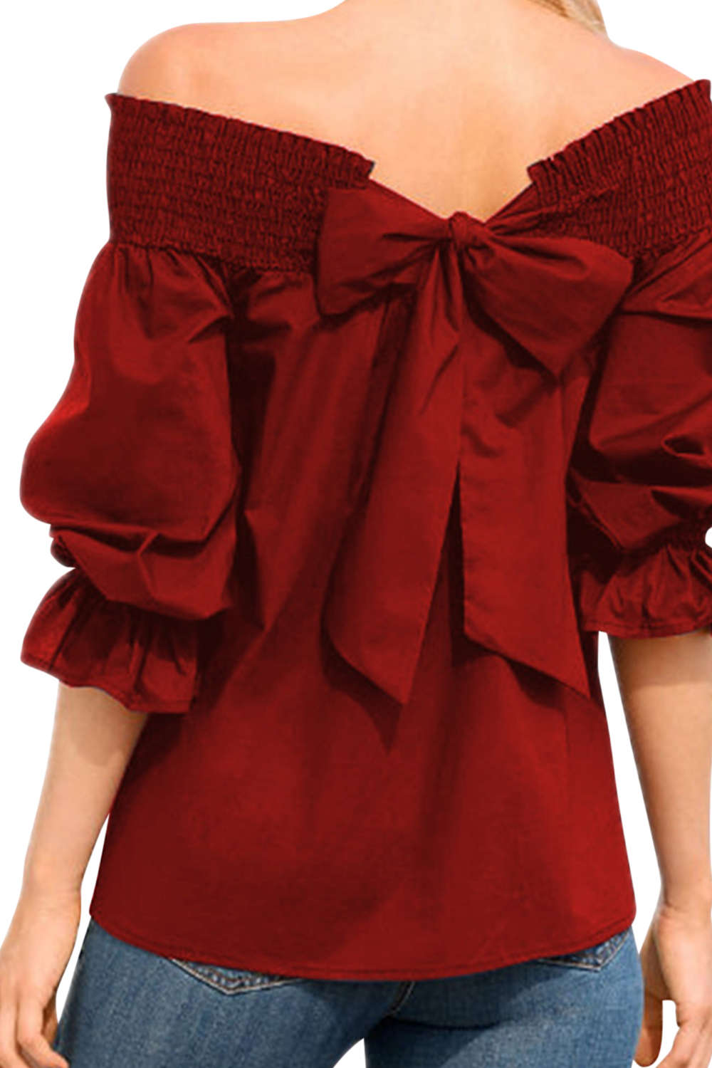 Iyasson Off Shoulder Bow Knot Blouses