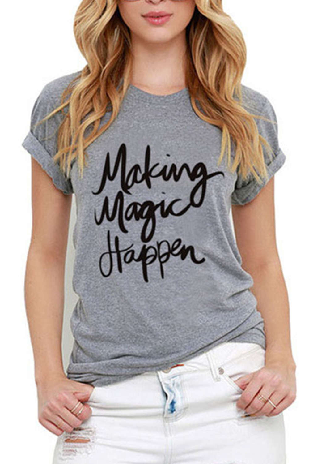 Iyasson Women Short Sleeve Letter Print Tee