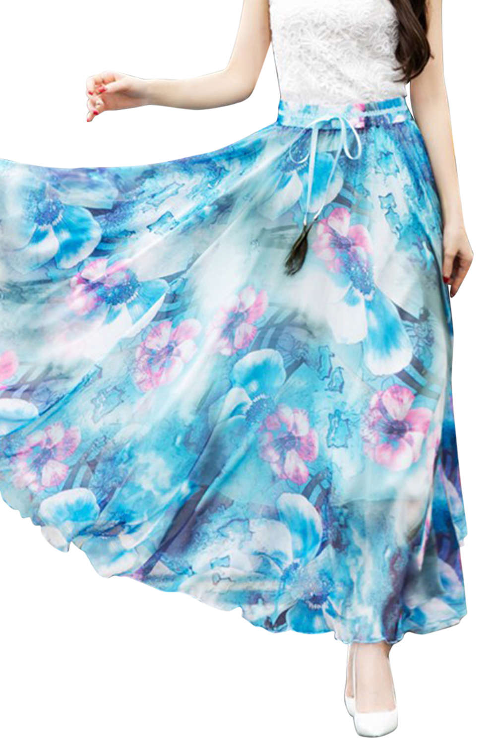 Iyasson Women Boho Printed Chiffon Maxi Skirt