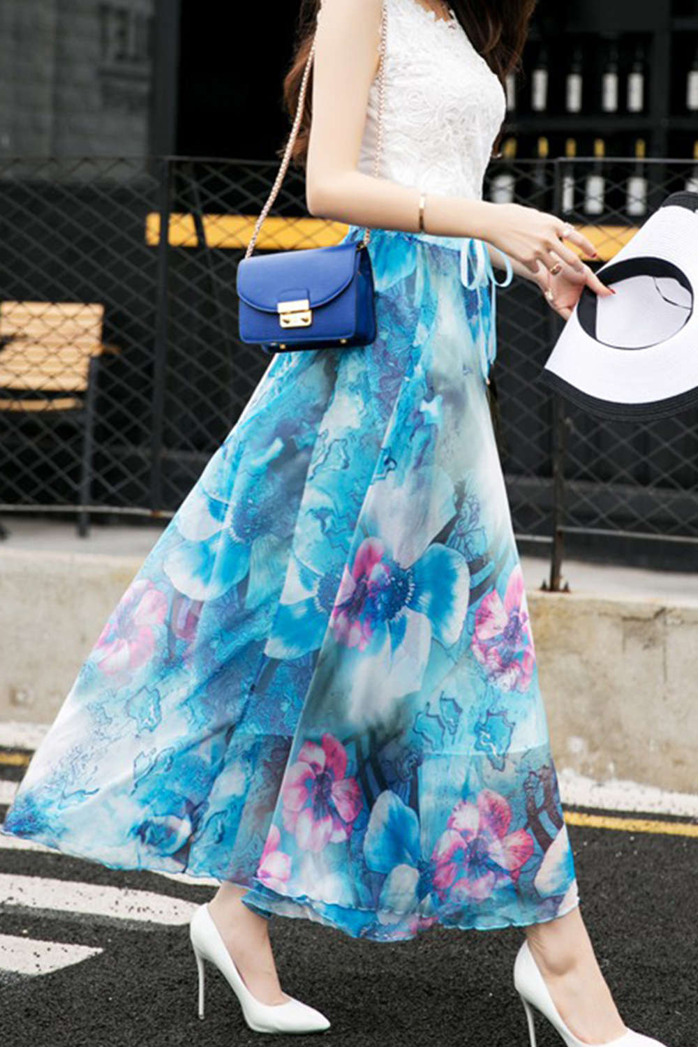 Iyasson Women Boho Printed Chiffon Maxi Skirt