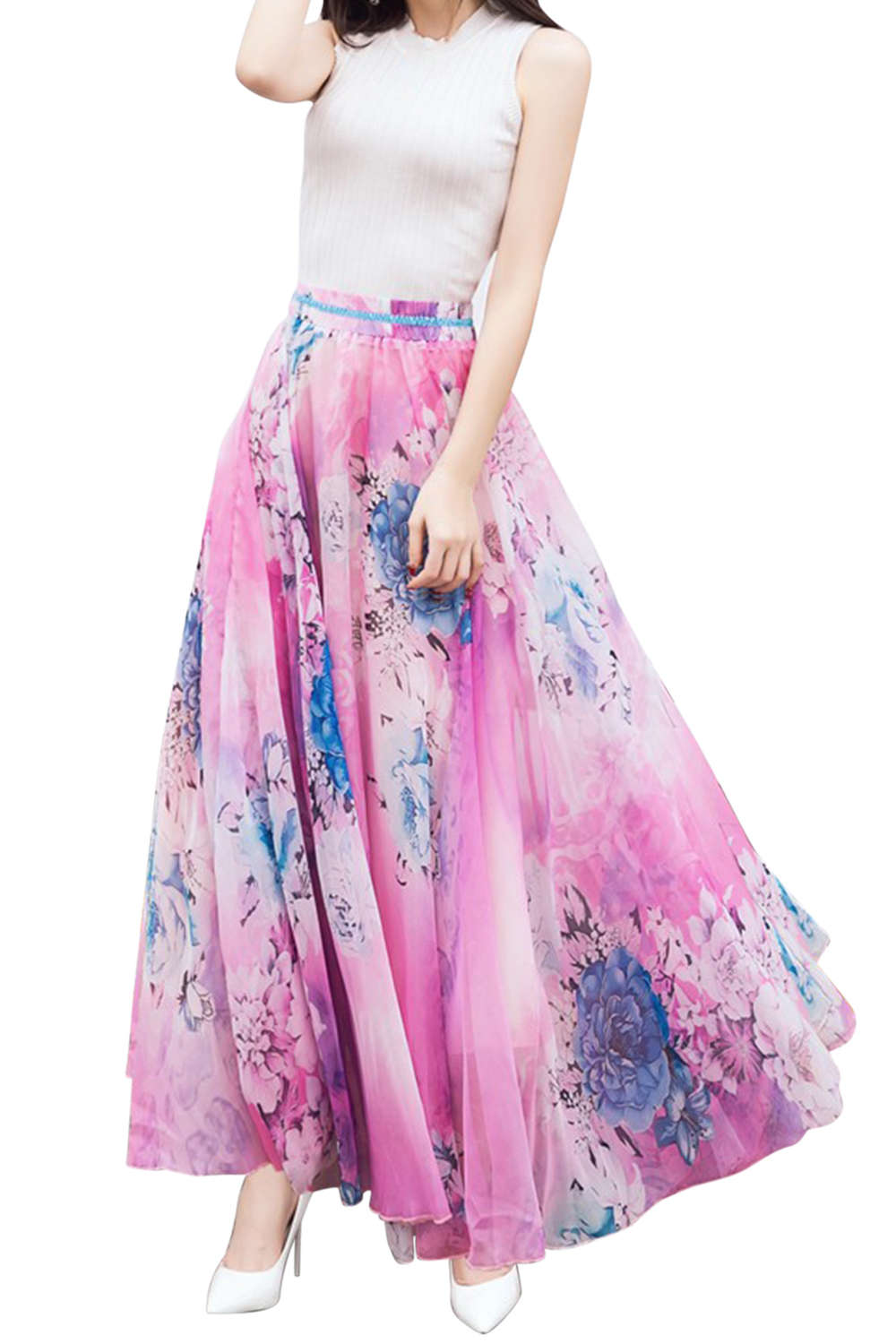 Iyasson Women Boho Printed Chiffon Maxi Skirt