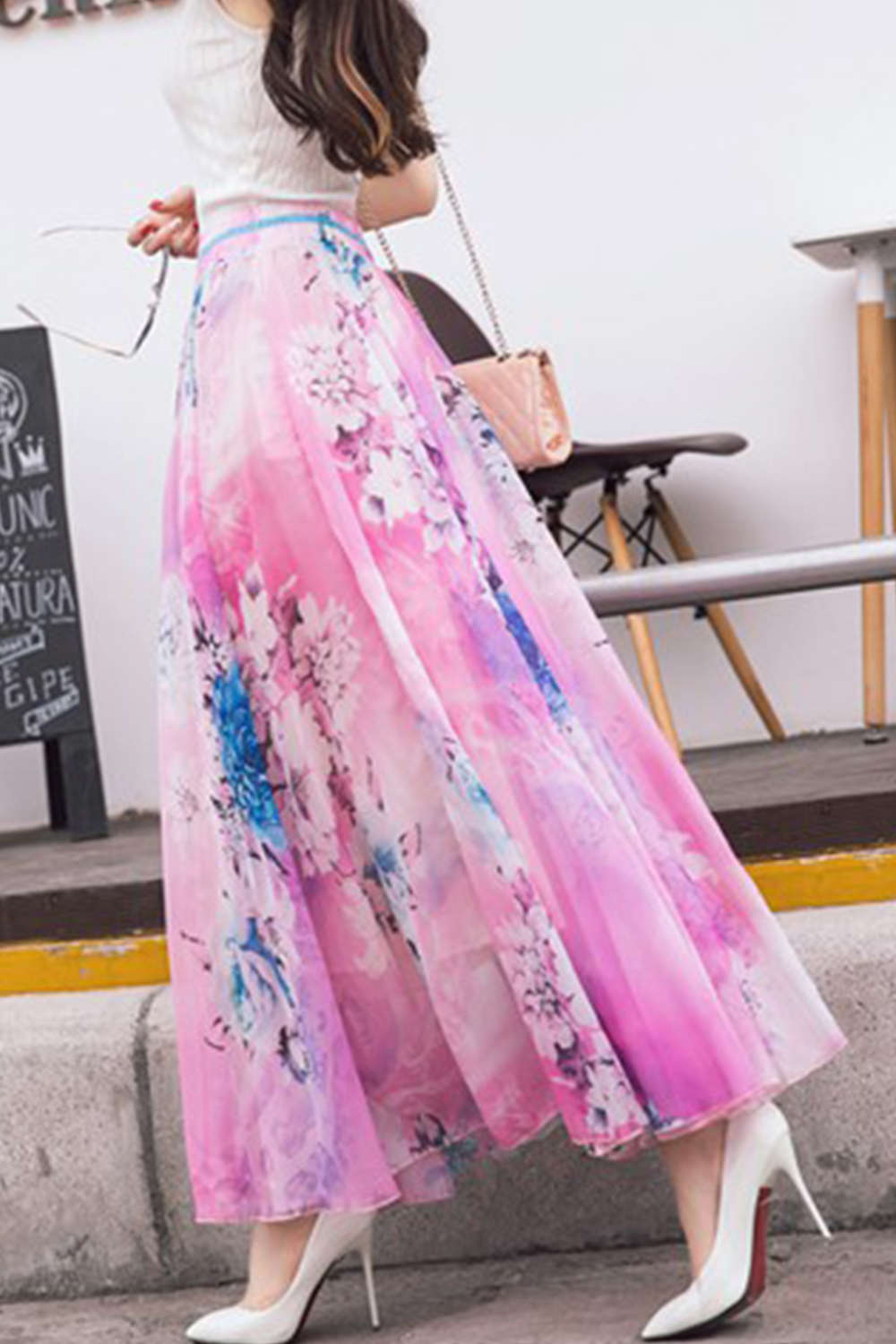 Iyasson Women Boho Printed Chiffon Maxi Skirt