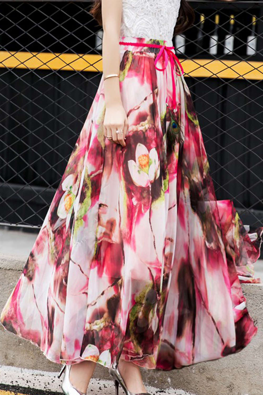 Iyasson Women Boho Printed Chiffon Maxi Skirt